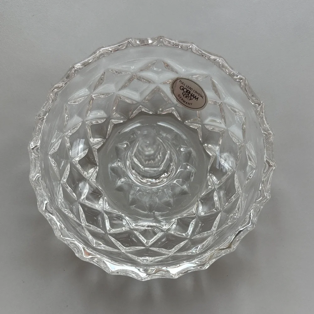 Gorham Full Lead Crystal Faceted Clear Ring Holder Dish Jewelry Organizer Holder